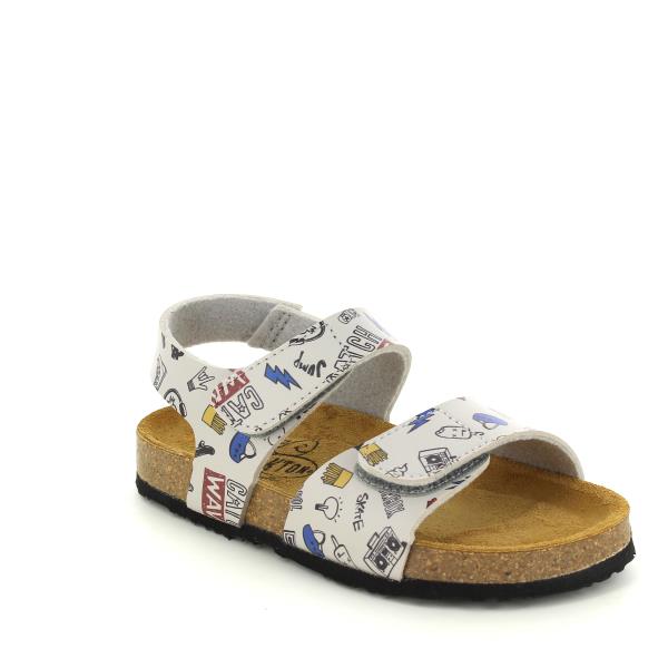 Introducing Plakton's 125459 Rock Kids Sandal – a fusion of style and comfort. Expertly crafted in Spain, these vegan and cork sandals are adorned with a white/multicolour leather print featuring rock and roll motifs. They feature a practical and adjustable design with velcro-fastening double straps ensures a secure and customised fit.
