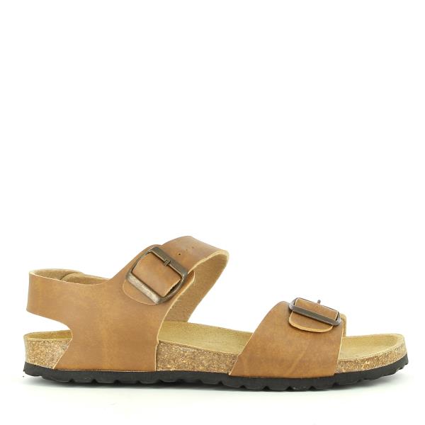 Introducing Plakton's Light Brown Men Sandals. Each pair features a two-strap upper with adjustable buckles for a personalized fit, complemented by the signature comfort of the Plakton footbed. The added heel/instep strap, individually adjustable with a metal buckle, wraps around the ankle to offer enhanced grip and support.