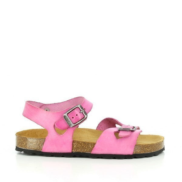 These pink sandals feature a branded insole, an open toe design for breathability, buckle fastening straps for easy adjustment, an ankle strap for added security, and a ridged cork sole for a touch of natural charm.