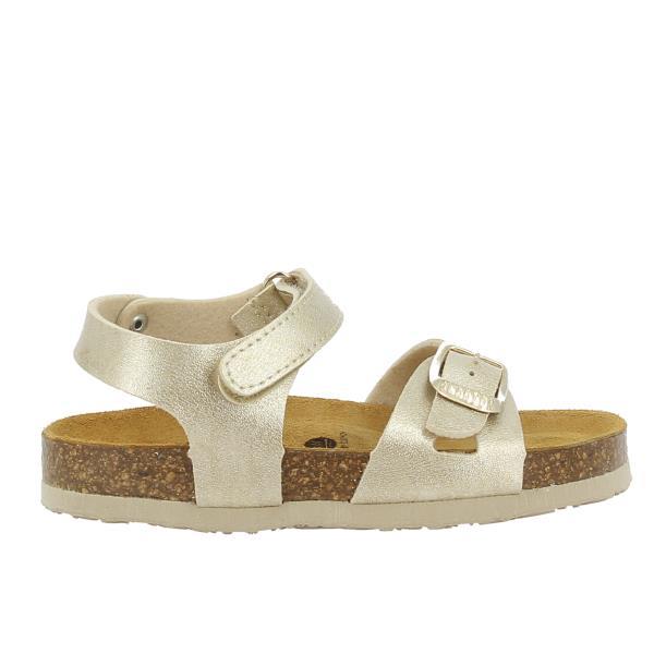 Introducing Plakton's 135488 Gold Kids Sandal - a shimmering blend of style, comfort, and sustainability. Crafted with care in Spain, these vegan sandals feature a cork footbed and synthetic sole for eco-conscious design, shimmering gold hue adds a touch of glamour to any outfit and velcro ankle strap and buckle fastening strap for a secure and customised fit.