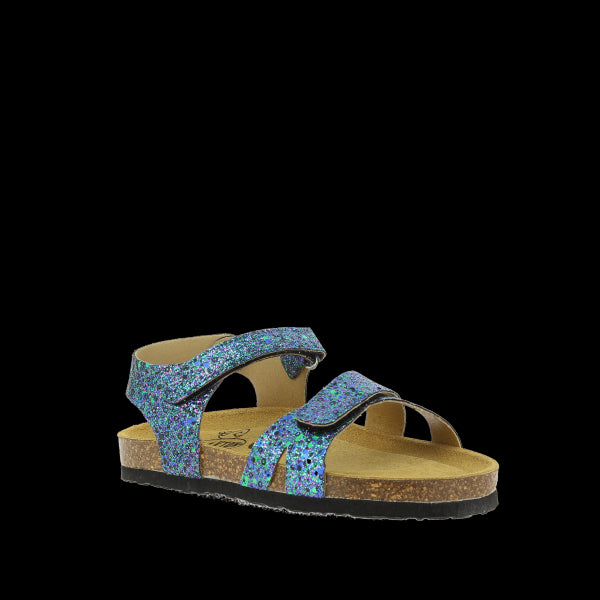 Introducing Plakton's 135637 Blue Glitter Sandal - a sparkling addition to your child's summer wardrobe. Crafted with care in Spain, these vegan sandals boast a cork footbed and synthetic sole for eco-conscious comfort. Sparkling blue glitter adds a touch of fun to any outfit and velcro fastening straps for a secure and customised fit.