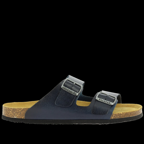 Crafted with Navy blue leather, these vegan cork sandals boast a two-strap upper with adjustable buckles for a personalised fit. Enhanced by Plakton's memory cushion technology footbed, they offer unparalleled comfort.