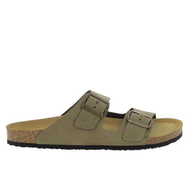 Crafted with Khaki Nubuck leather, these vegan cork sandals boast a two-strap upper with adjustable buckles for a personalized fit. Enhanced by Plakton's memory cushion technology footbed, they offer unparalleled comfort.