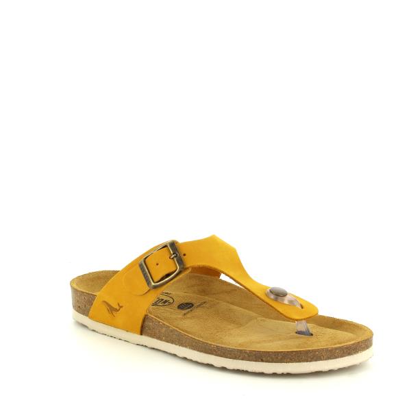 Capture the vibrant charm of Plakton's 181671 Yellow Women's Sandals against a white backdrop. The timeless thong design and cheerful yellow hue exude summertime elegance, perfect for casual outings or beach walks.