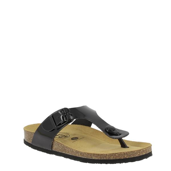 Capture the sleek sophistication of Plakton's 181671 Black Women's Sandals against a neutral backdrop. The classic thong design and shiny black finish exude timeless elegance, perfect for any occasion.
