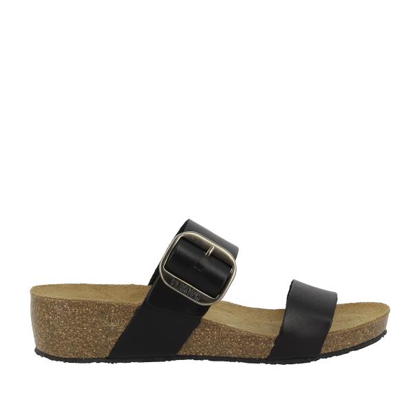 Delve into elegance with Plakton's 243004 Black Women's Wedge Sandals from the external side. The sleek silhouette features two adjustable straps crafted from premium vegan leather, exuding sophistication. The rich black hue adds a touch of versatility, while the 4 cm wedge heel offers both style and comfort. Perfect for elevating any smart-casual ensemble, these sandals are a timeless addition to your wardrobe.