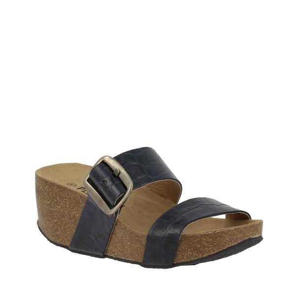Experience sophistication with Plakton's 273004 Navy Crocodile Women's Wedge Sandals from the external side. The sleek silhouette showcases two adjustable straps made from premium vegan leather, exuding timeless elegance. The navy crocodile texture adds a touch of luxury, while the 6.5cm wedge heel offers both height and comfort. 