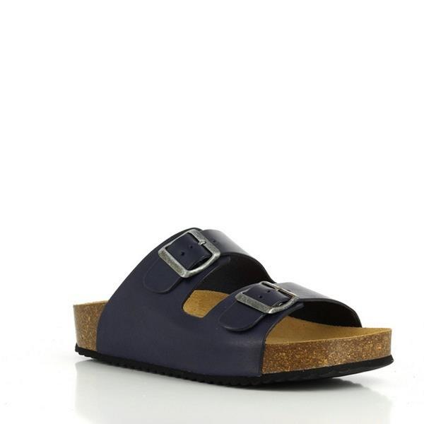 Showcase the elegant design of Plakton's 340010 Navy Women's Sandals from the external side. The double adjustable buckles and sleek navy vegan leather exude sophistication.