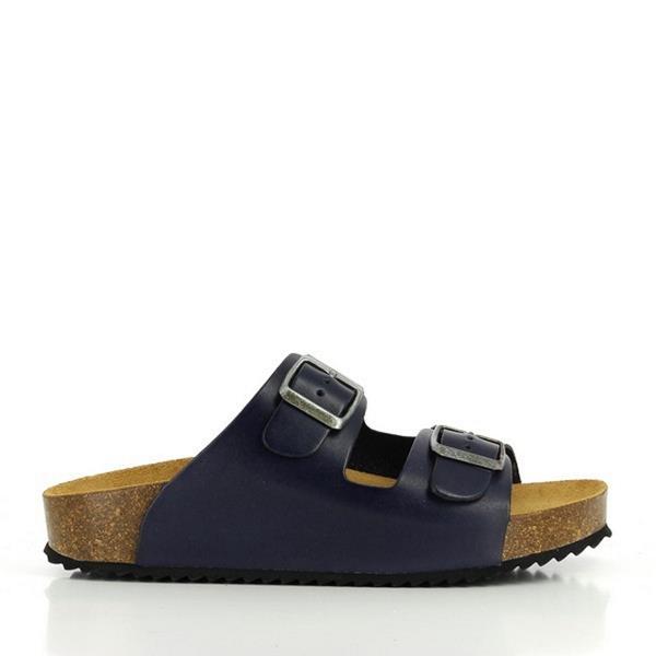 Showcase the elegant design of Plakton's 340010 Navy Women's Sandals from the external side. The double adjustable buckles and sleek navy vegan leather exude sophistication.