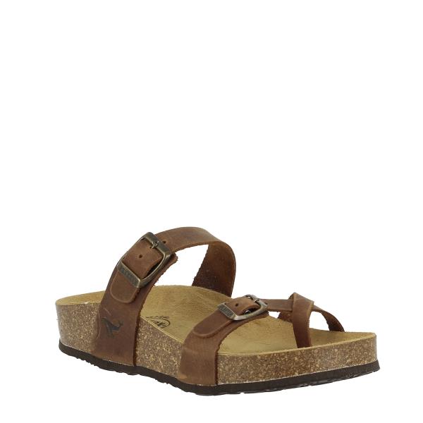 A captivating image featuring Plakton's 341032 Oak Brown Women's Sandals. Crafted with vegan leather and a cork sole, these sandals exude sophistication and comfort, perfect for smart casual occasions.