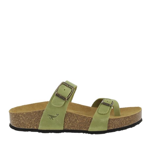 An enticing image featuring Plakton's 341032 Pistachio 26 Women's Sandals. Crafted with vegan leather and a cork sole, these sandals exude elegance and comfort, perfect for smart casual occasions.