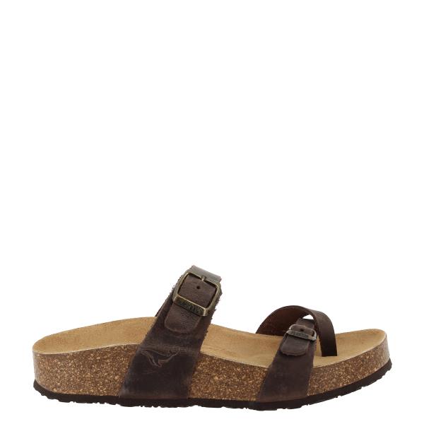 An appealing image showcases Plakton's 341032 Brown Women's Sandals, epitomizing sophistication. Crafted with vegan leather and featuring a cork sole, these sandals blend style with comfort effortlessly. Includes Plakton logo on the side.
