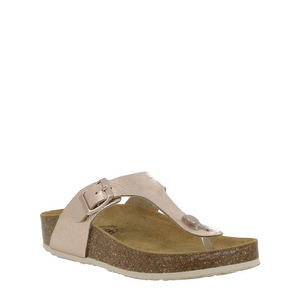 Showcase Plakton's Metallic Pink Women's Sandals against a neutral backdrop, highlighting their sleek design and vibrant metallic finish. The Plakton logo on the side adds a touch of authenticity to the chic ensemble.