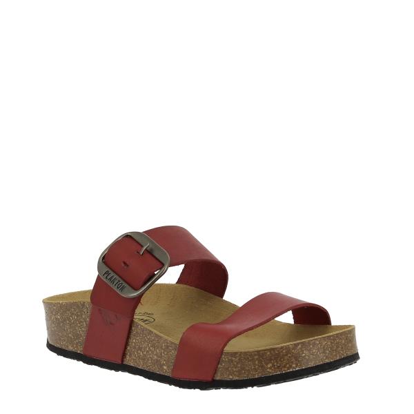 Capture the sleek profile of Plakton's 343004 Burgundy Women's Sandals, showcasing the adjustable buckle detail and smooth leather upper in a rich burgundy hue. Elegant simplicity meets sustainable style.