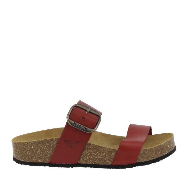 Capture the sleek profile of Plakton's 343004 Burgundy Women's Sandals, showcasing the adjustable buckle detail and smooth leather upper in a rich burgundy hue. Elegant simplicity meets sustainable style.