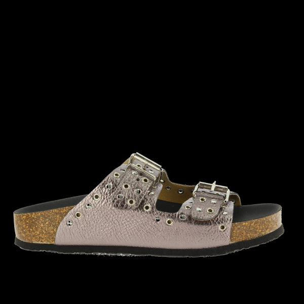 Show off the stylish flair of Plakton's 345680-RE Studs Women's Sandals from the external side. The metallic color and various styles of studs add a trendy touch to any outfit, making a fashion statement.