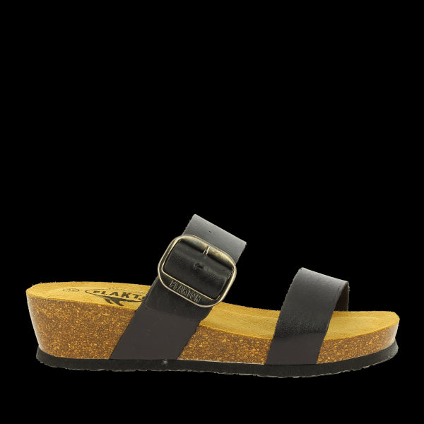 Experience sophistication with Plakton's 823004 Black Women's Wedge Sandals from the external side. The sleek silhouette showcases two adjustable straps made from premium vegan leather, exuding timeless elegance. The black color adds a touch of versatility, while the 4.5cm wedge heel offers both height and comfort.