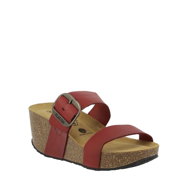 Discover Plakton's 873004 Burgundy Women's Wedge Sandals - vegan leather, cork wedge heels with adjustable straps for chic comfort.