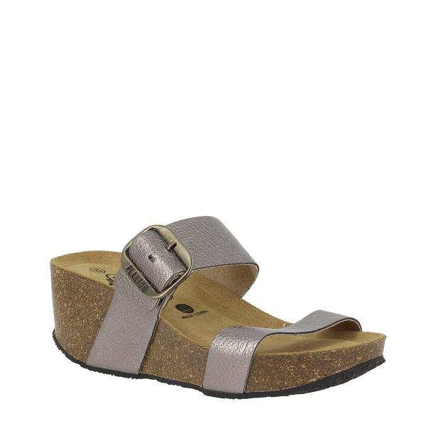 Explore Plakton's 873004 Pewter Women's Wedge Sandals - vegan leather, cork wedge heels with adjustable straps for ultimate comfort and style.