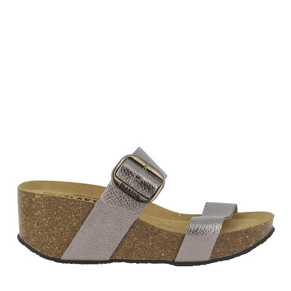 Explore Plakton's 873004 Pewter Women's Wedge Sandals - vegan leather, cork wedge heels with adjustable straps for ultimate comfort and style.