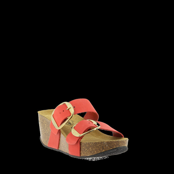 Experience elegance with Plakton's 876038 Coral Women's Wedge Sandals from the external side. Featuring two adjustable straps crafted from premium vegan leather, these sandals exude timeless sophistication. The coral color adds a vibrant touch, while the 4.5cm cork wedge heel offers both height and comfort