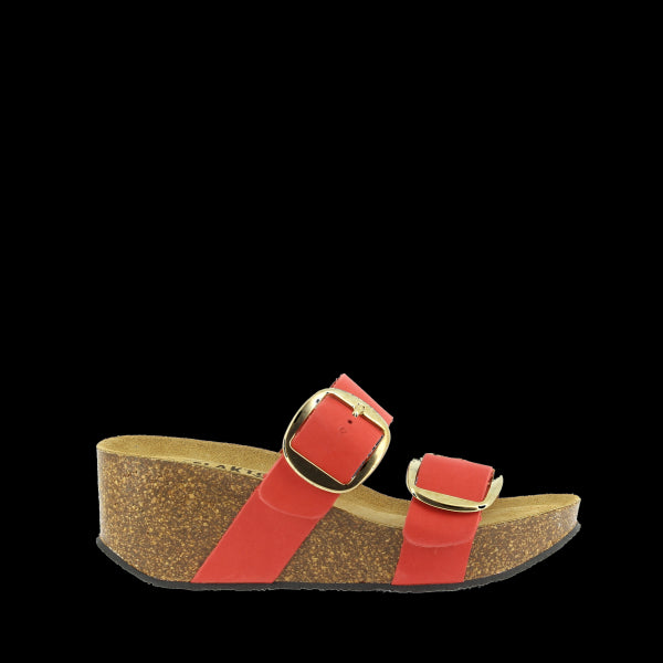 Experience elegance with Plakton's 876038 Coral Women's Wedge Sandals from the external side. Featuring two adjustable straps crafted from premium vegan leather, these sandals exude timeless sophistication. The coral color adds a vibrant touch, while the 4.5cm cork wedge heel offers both height and comfort